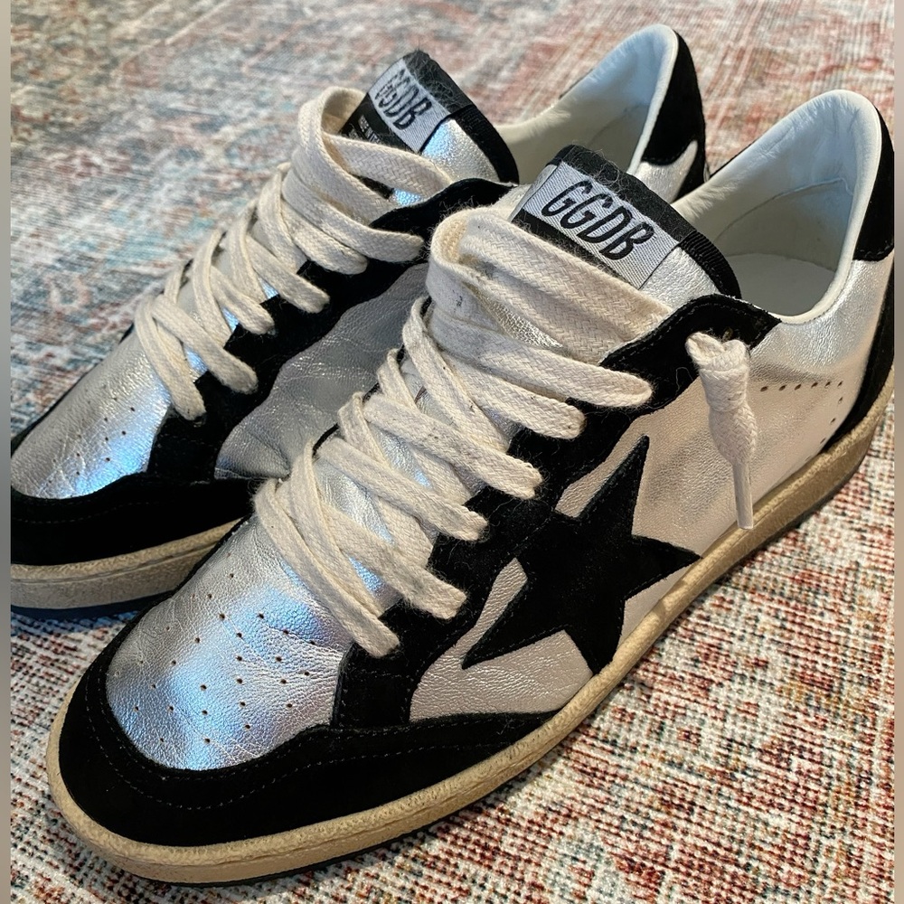 Golden Goose BALLSTARS  Silver and Black Sneakers